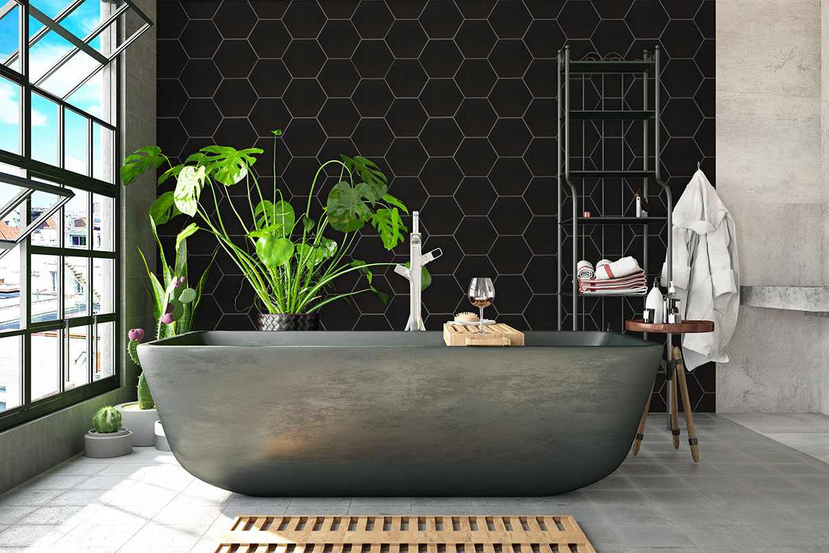 Graphite Hexagon Tile countertop installed