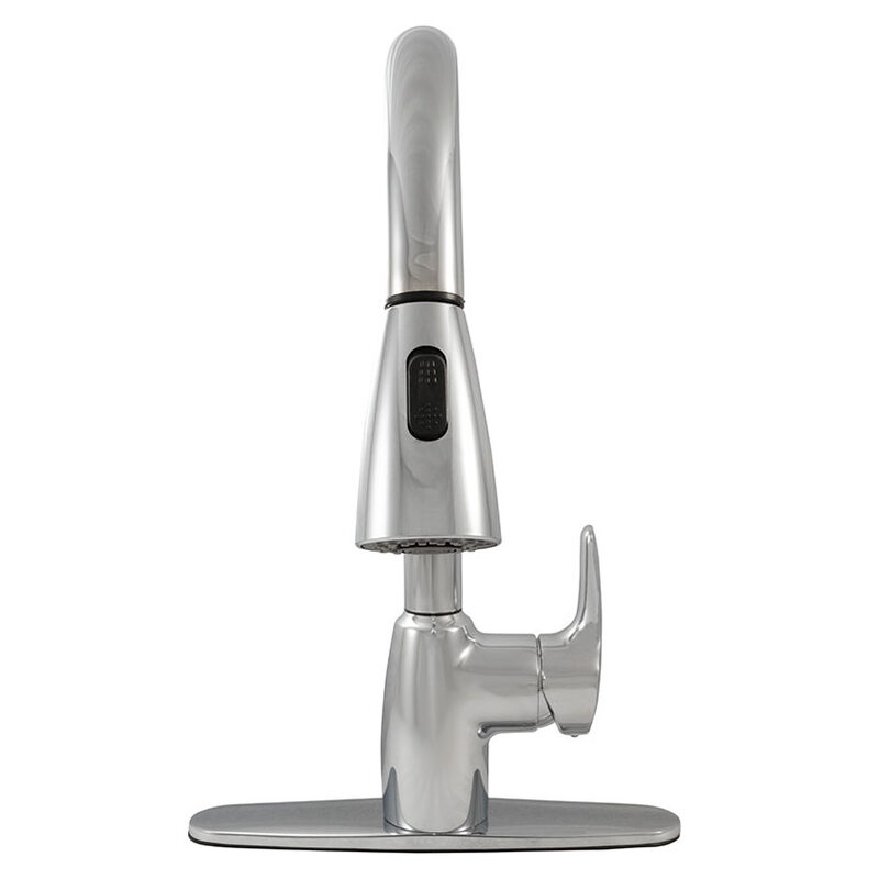 1-handle-pull-out-sprayer-kitchen-faucet-802-chrome Metal in a kitchen