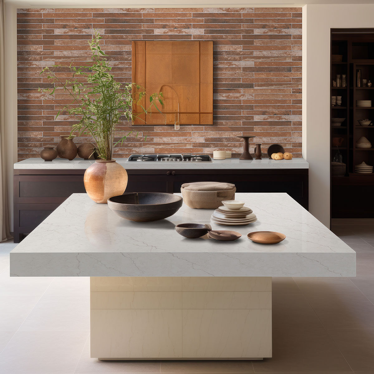 Brickstone Red Brick 2x18 countertop in a kitchen — view 3