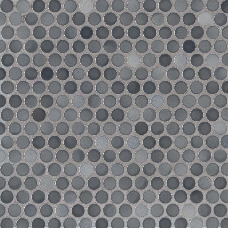 Penny Round Grigio Mix Mosaic Tile Ceramic in a kitchen