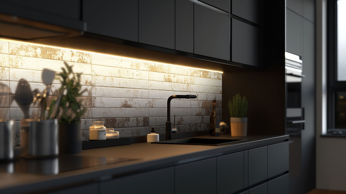 Brickstone Rustique White Brick 2x18 countertop in a kitchen