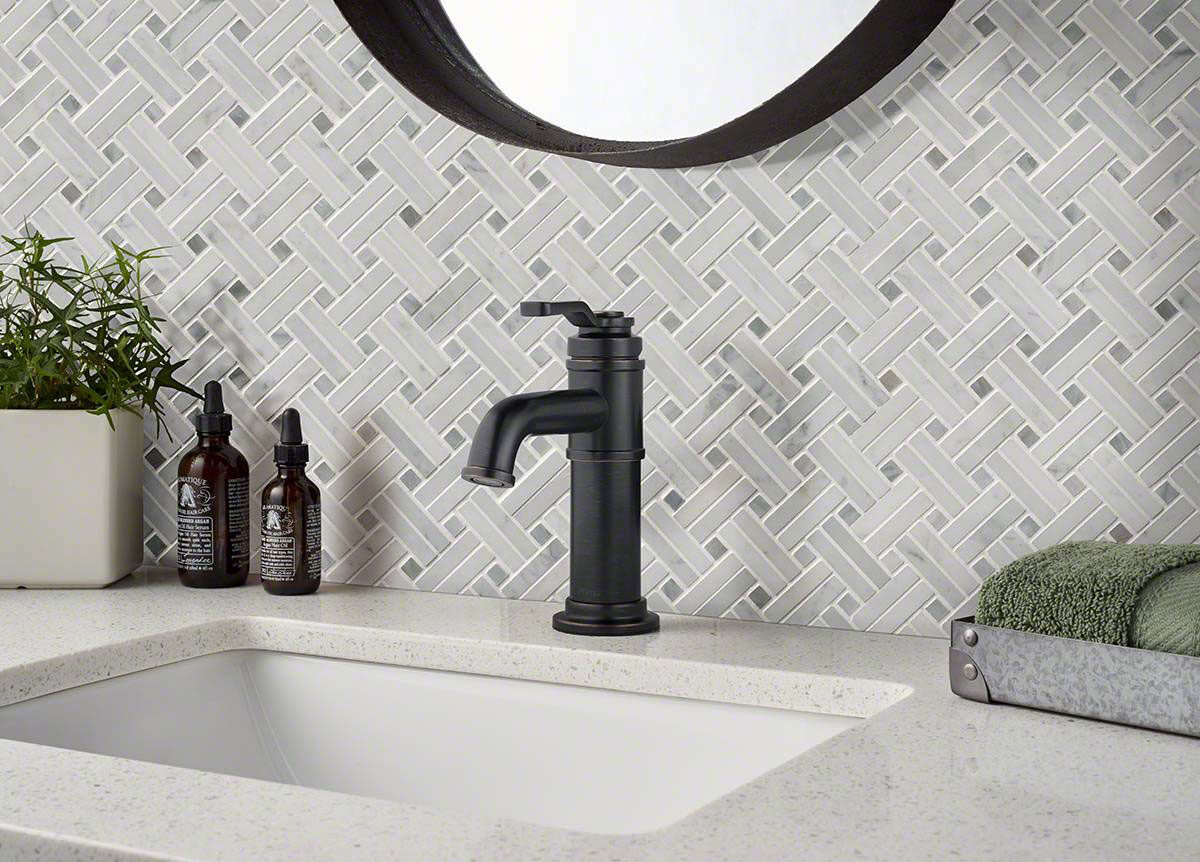 Carrara White Basketweave Pattern Polished Tile