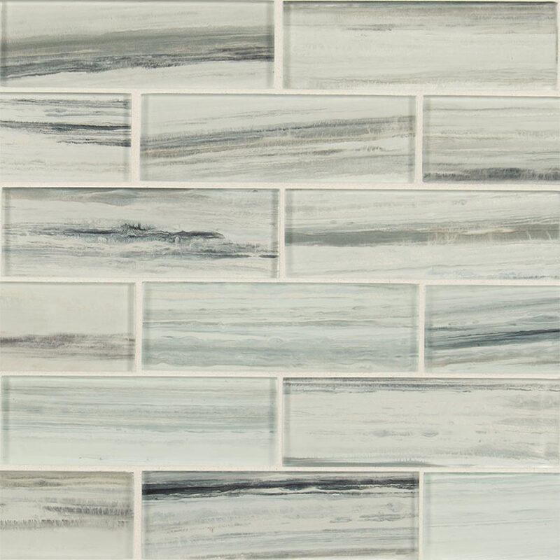 Malta Cliffs Subway Tile 2x6 Glass in a kitchen
