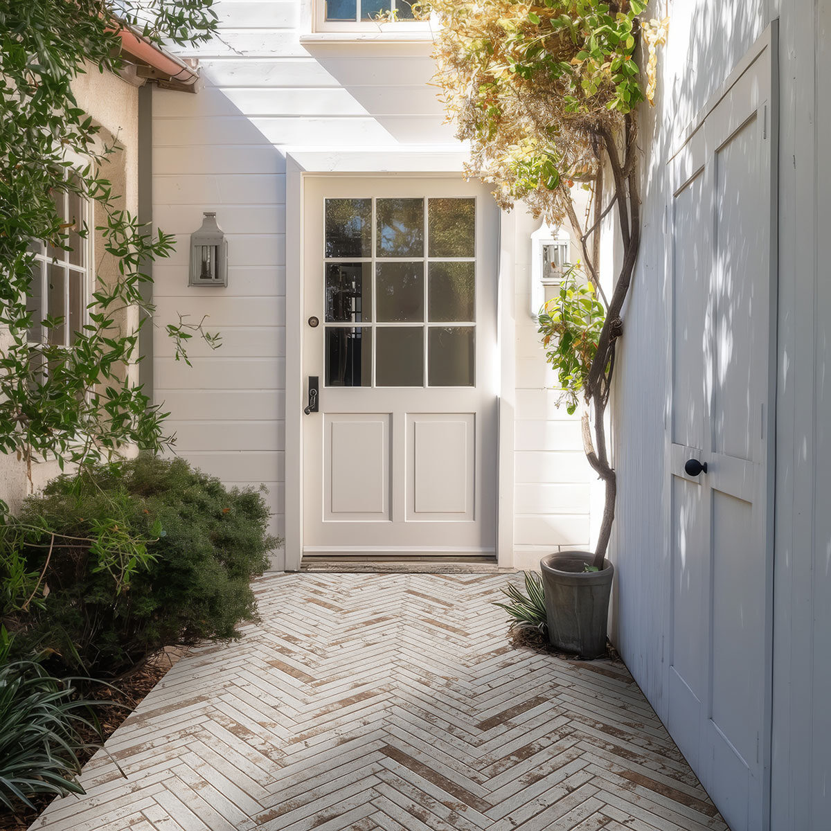 Brickstone Rustique White Brick 2x18 countertop in a outdoor hardscape