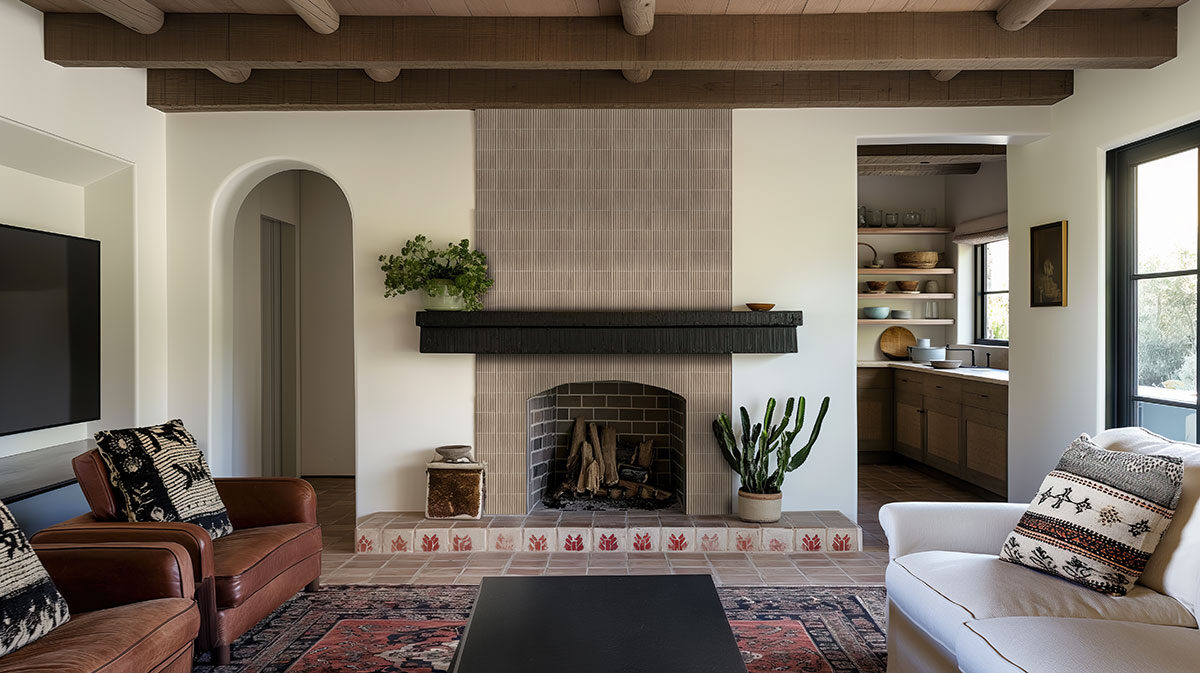 camel countertop in a living room