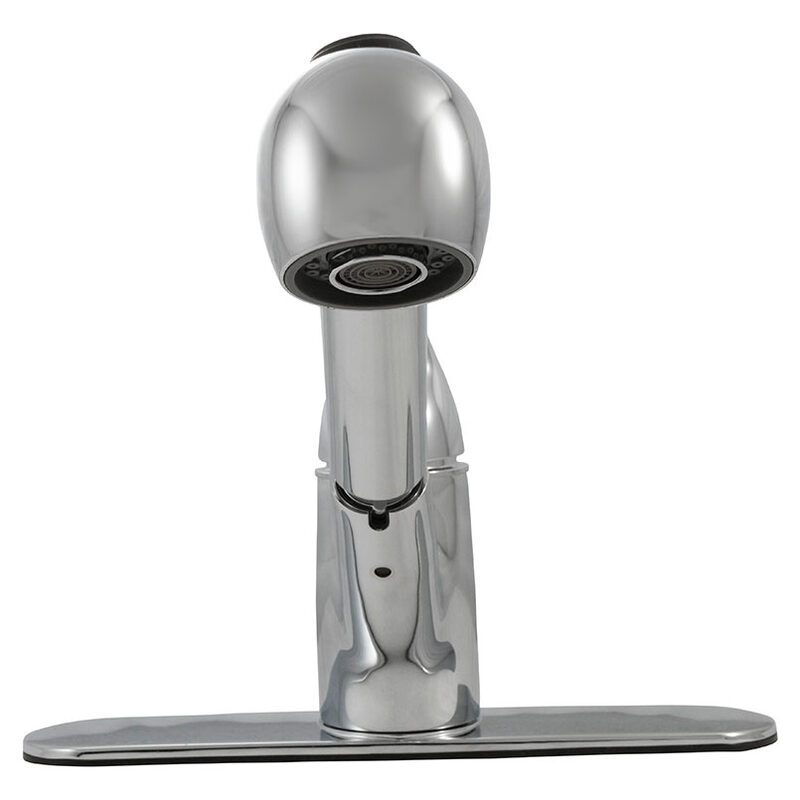 1-handle-pull-out-sprayer-kitchen-faucet-803-chrome Metal in a kitchen