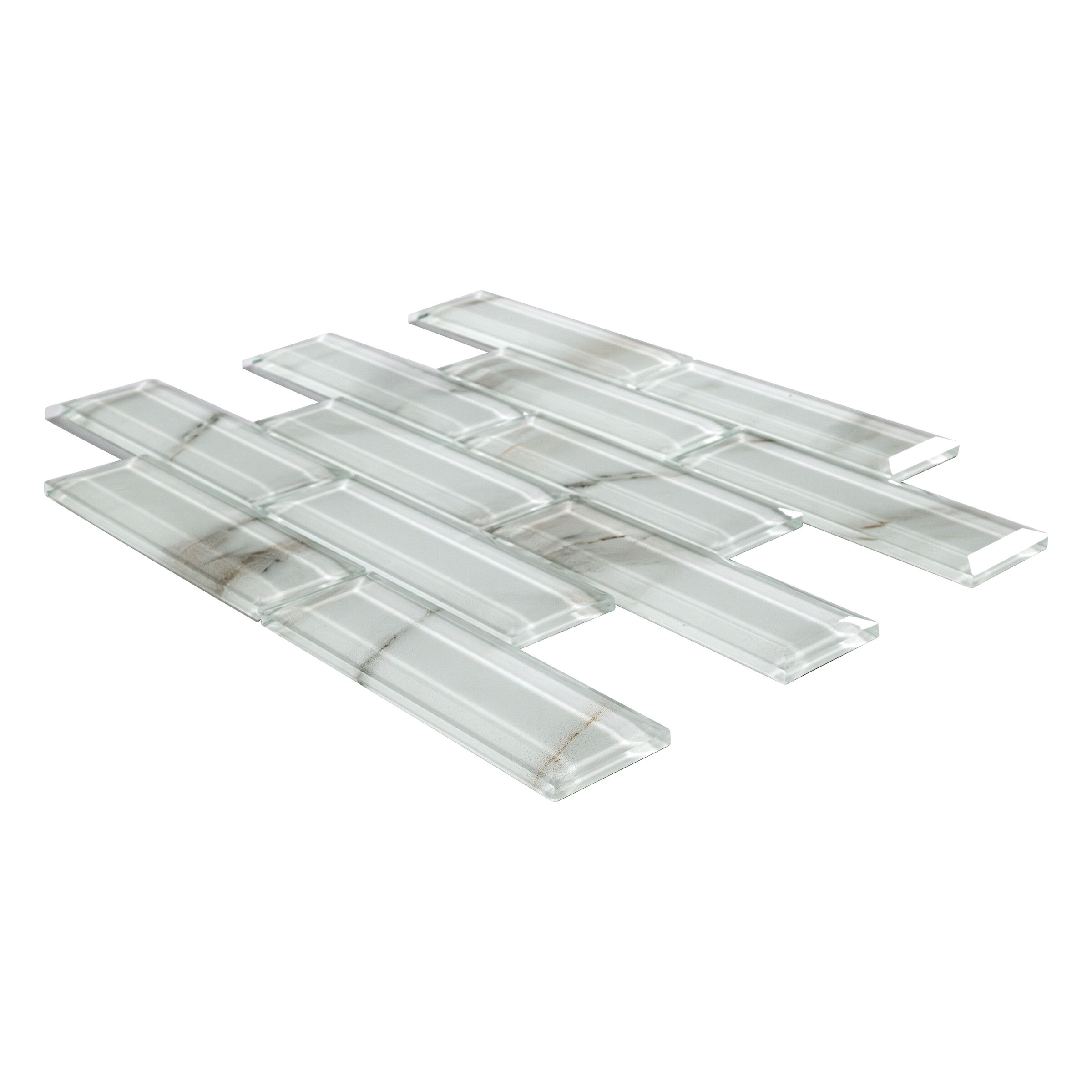 Ivory Amber Beveled Subway 8mm Glass in a kitchen