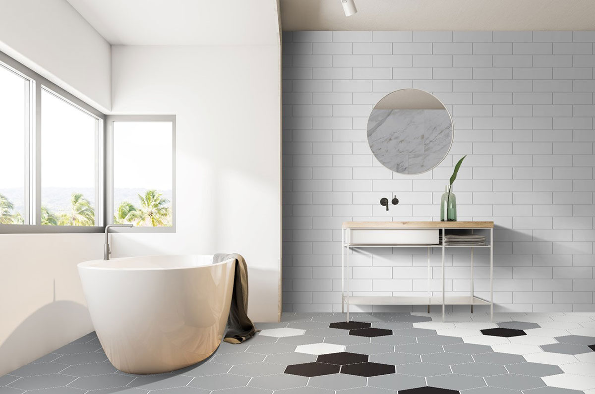 Graphite Hexagon Tile countertop installed
