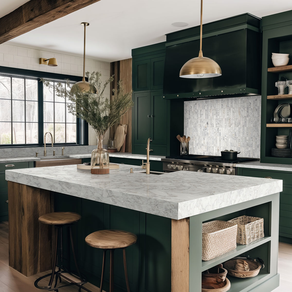 Capri Blue 1x6 Stack Pattern Honed countertop in a kitchen
