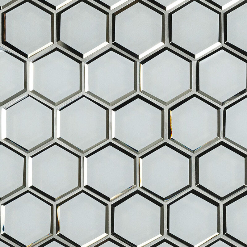 Ice Beveled 3" Hexagon Glass in a kitchen