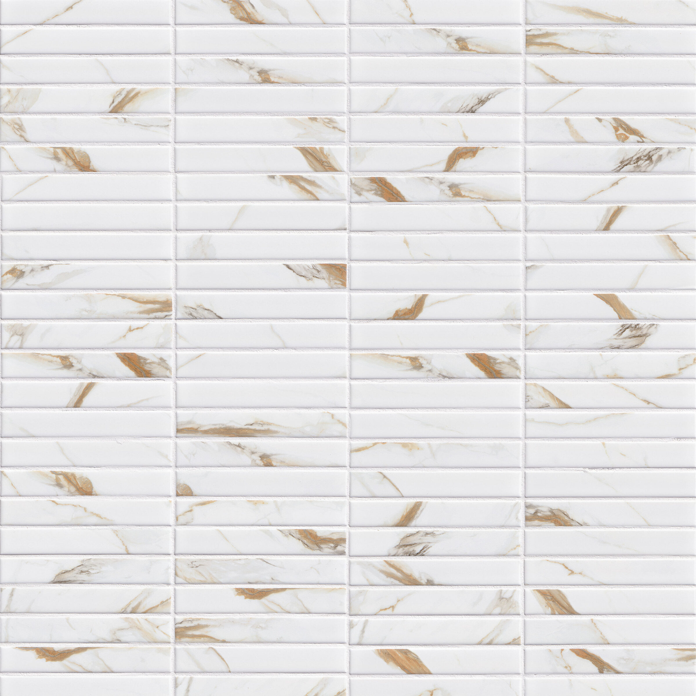 calacatta-gold-matte-1x6-stack-pattern Glass in a kitchen