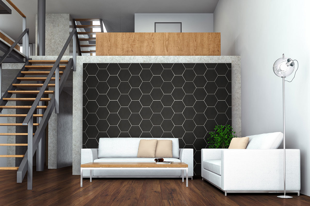 Graphite Hexagon Tile countertop installed