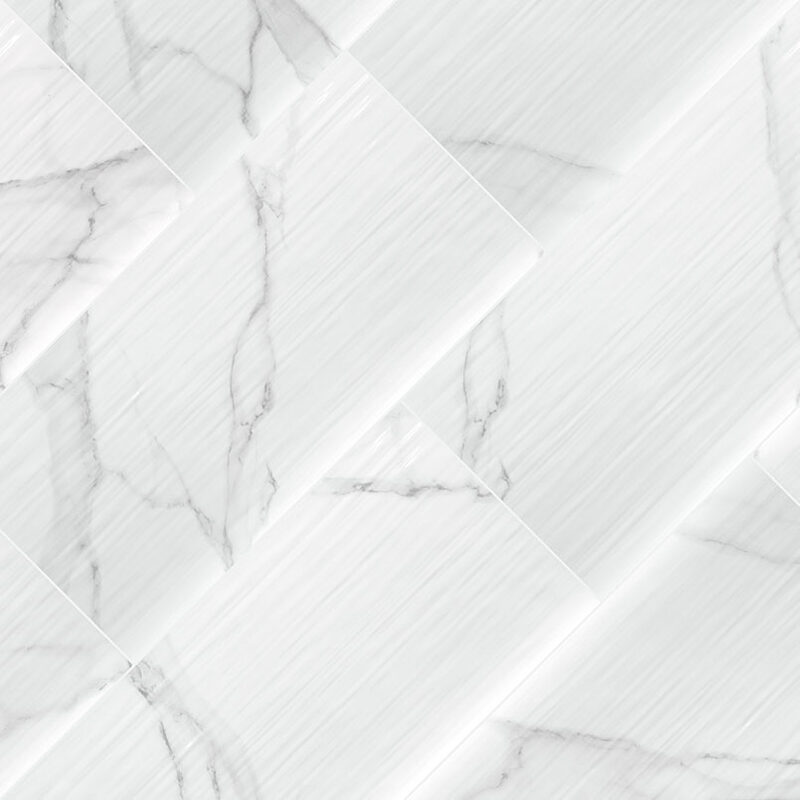 Dymo Statuary Stripe White 12x24 Glossy Large Format Tile in a kitchen