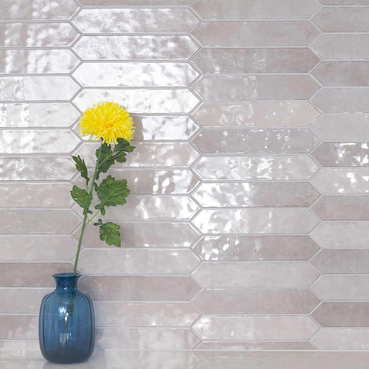 Renzo Sterling 2.5x13 Pickett Wall Tile countertop installed