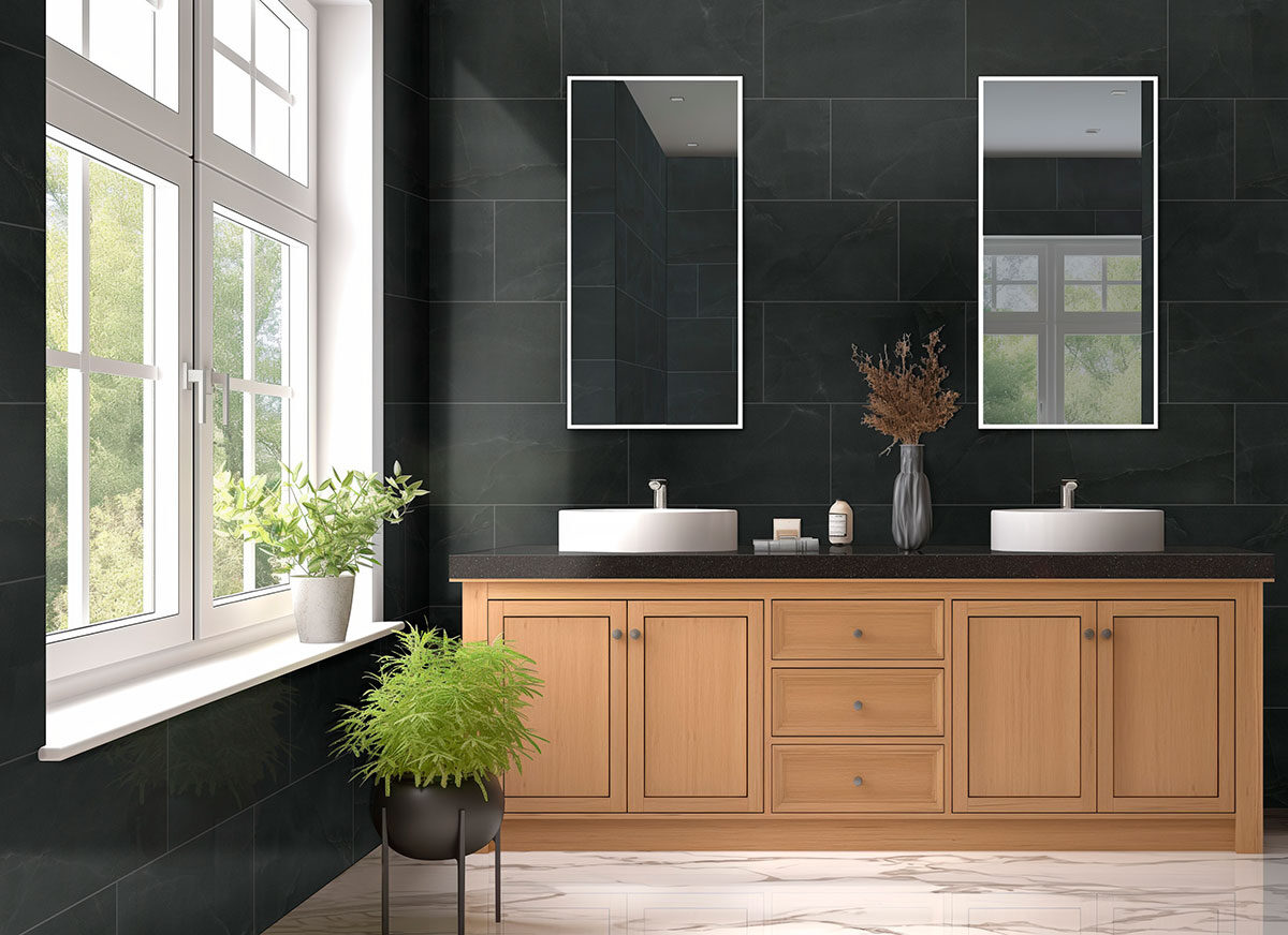 Midnight Agate countertop in a bathroom — view 2