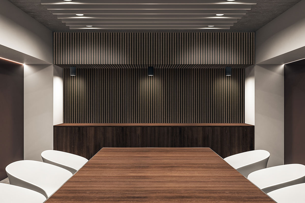 Espresso 24x48 Acoustic Wood Slat countertop in a backsplash — view 2