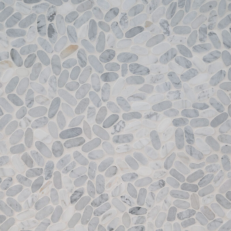 Sliced Carrara White Pebble  in a kitchen