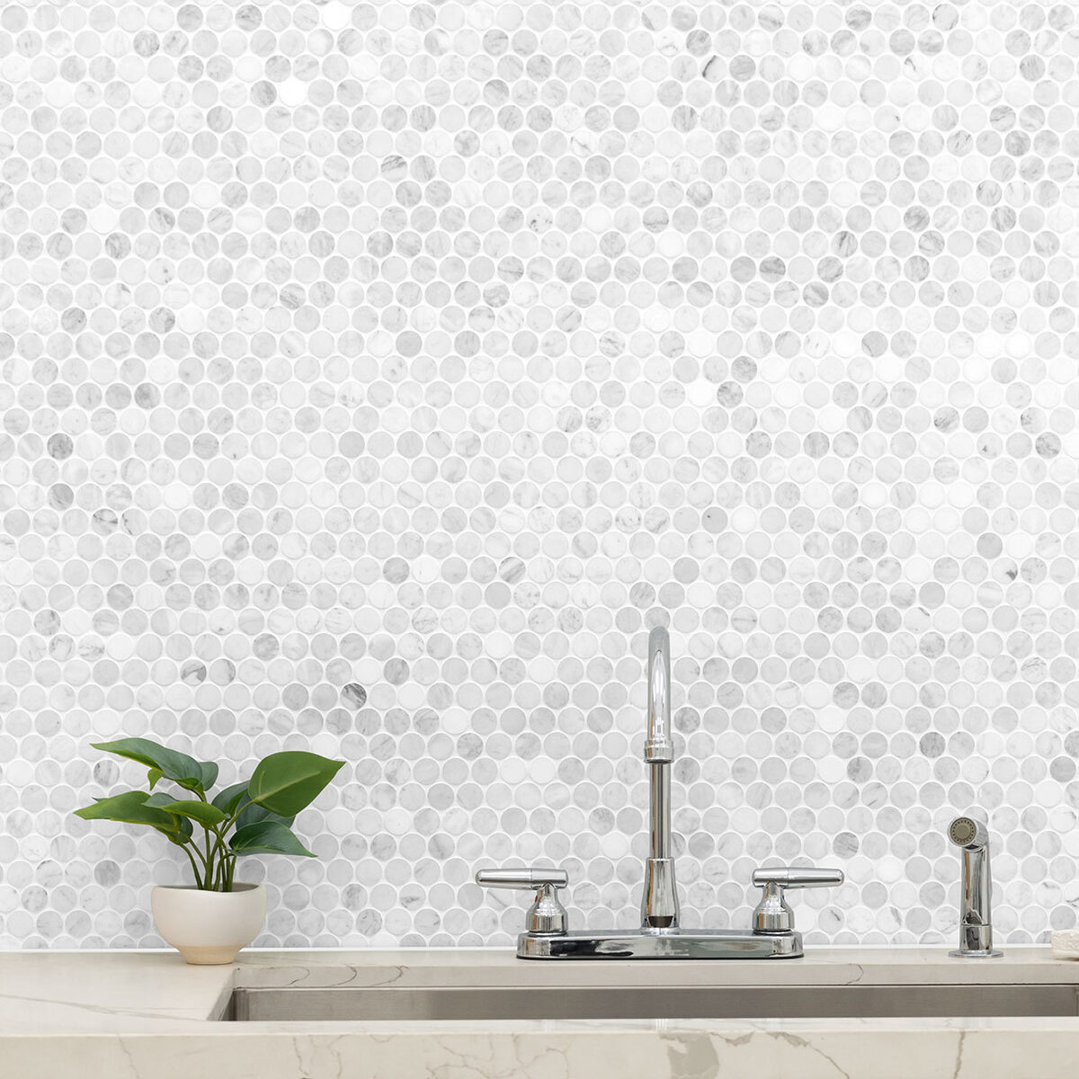 Carrara White Round Pattern Honed Tile