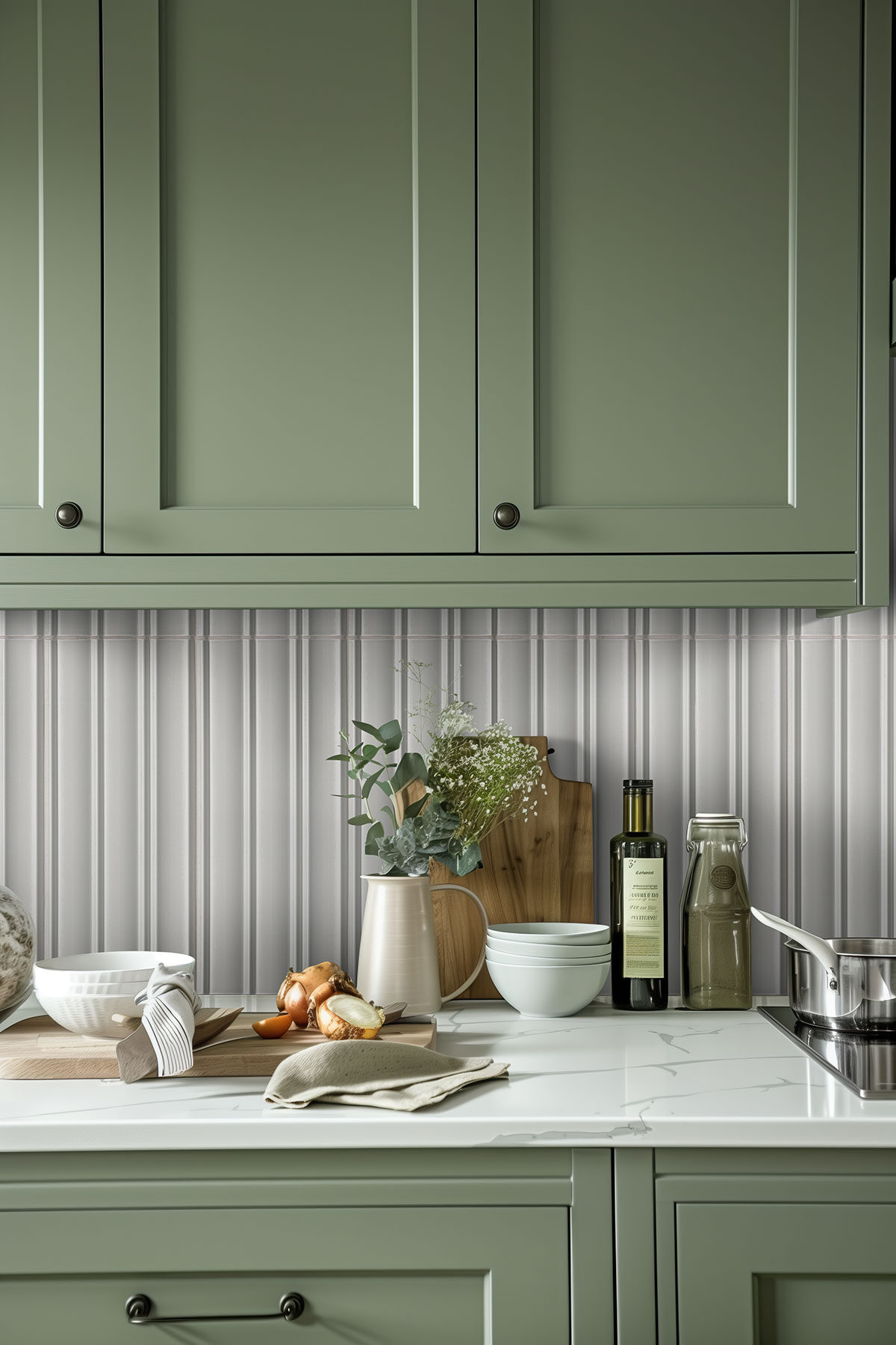 Silver countertop in a kitchen