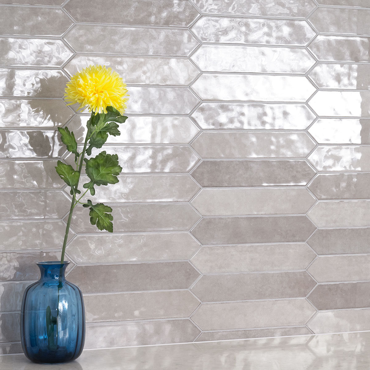 Renzo Sterling 2.5x13 Pickett Wall Tile countertop installed