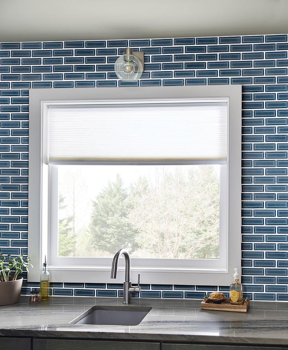 Bay Blue Beveled Tile 2x6 — installed (view 2)