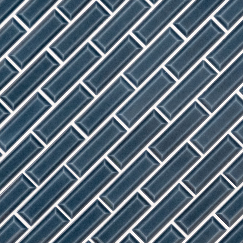Bay Blue Beveled Tile 2x6 Ceramic in a kitchen