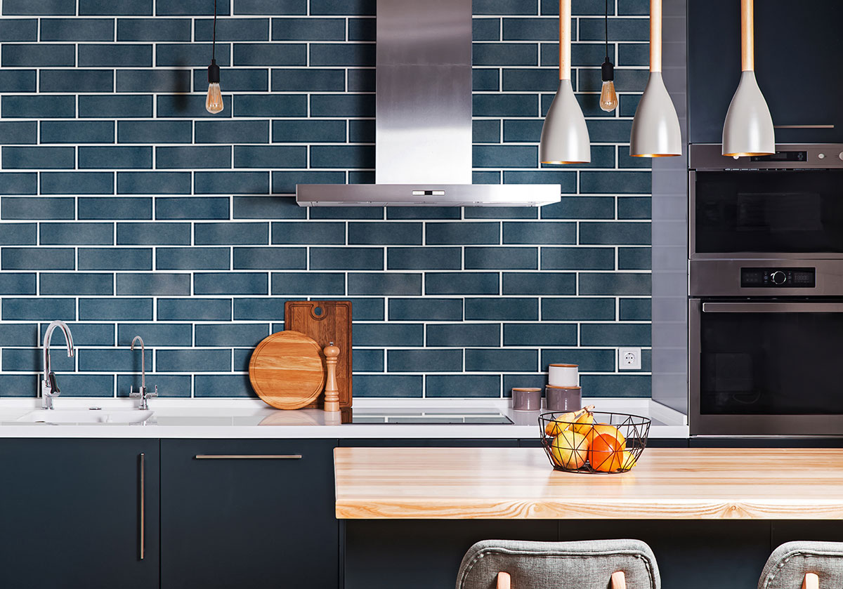 Bay Blue Glazed Handcrafted 4x12 Tile — installed (view 2)