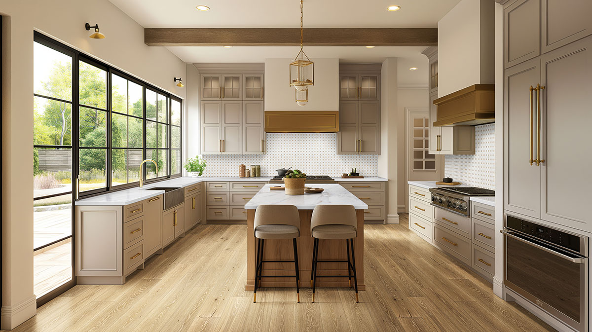 Bianco Dolomite Crema Dotty Polished Marble Mosaic Tile — installed in a kitchen (scene 1059)