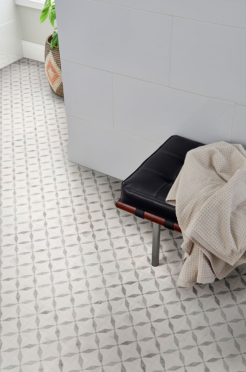 Bianco Starlite Polished Marble Mosaic Tile — installed (view 5)