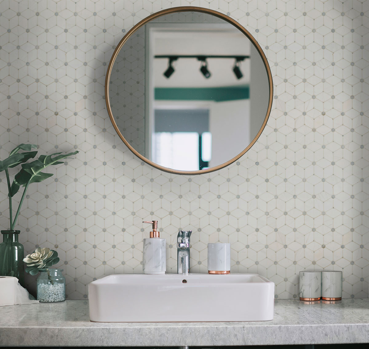 Cecily Grigio Polished Marble Tile — installed (view 3)