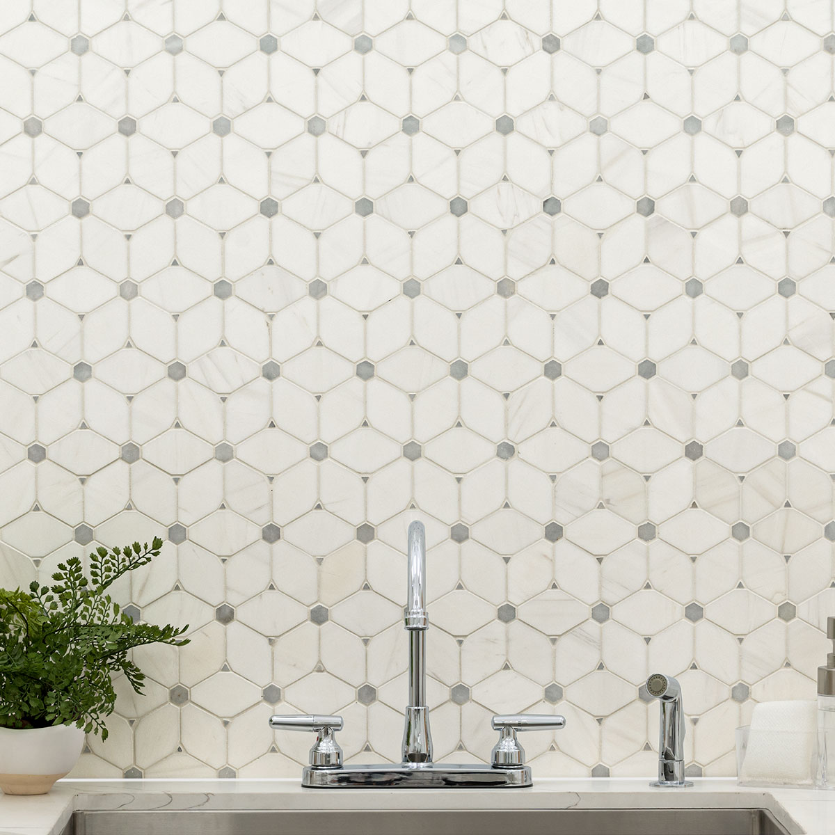 Cecily Grigio Polished Marble Tile — installed (view 2)