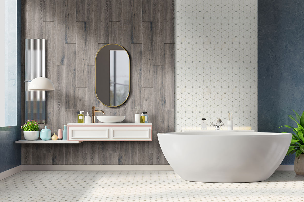 Cecily Grigio Polished Marble Tile — installed (view 6)