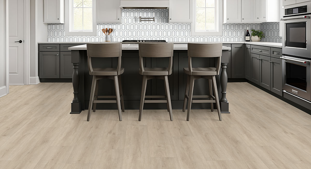 Pavilion Picket Polished Marble Tile — installed in a kitchen (scene 1614)