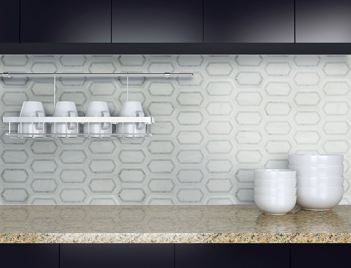 Pavilion Picket Polished Marble Tile — installed (view 3)