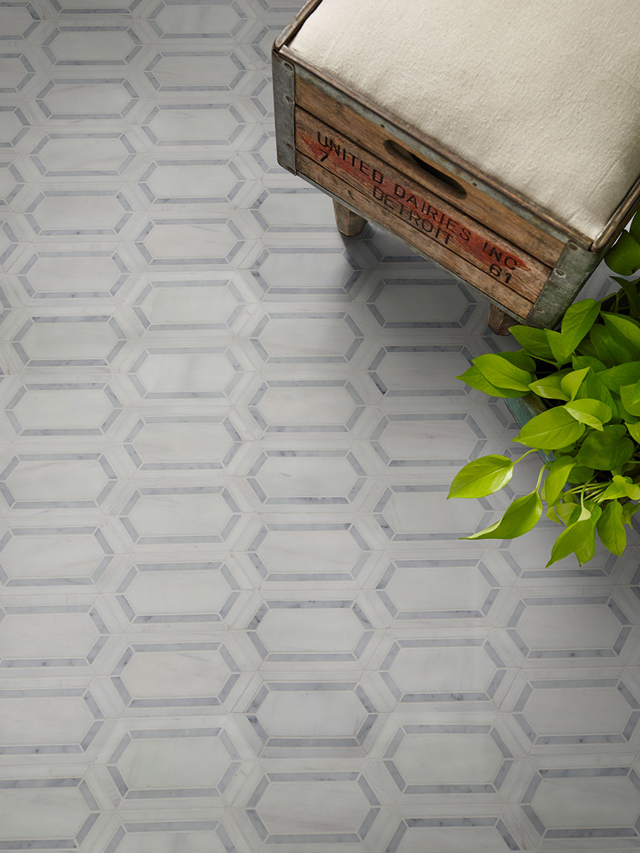Pavilion Picket Polished Marble Tile — installed (view 2)