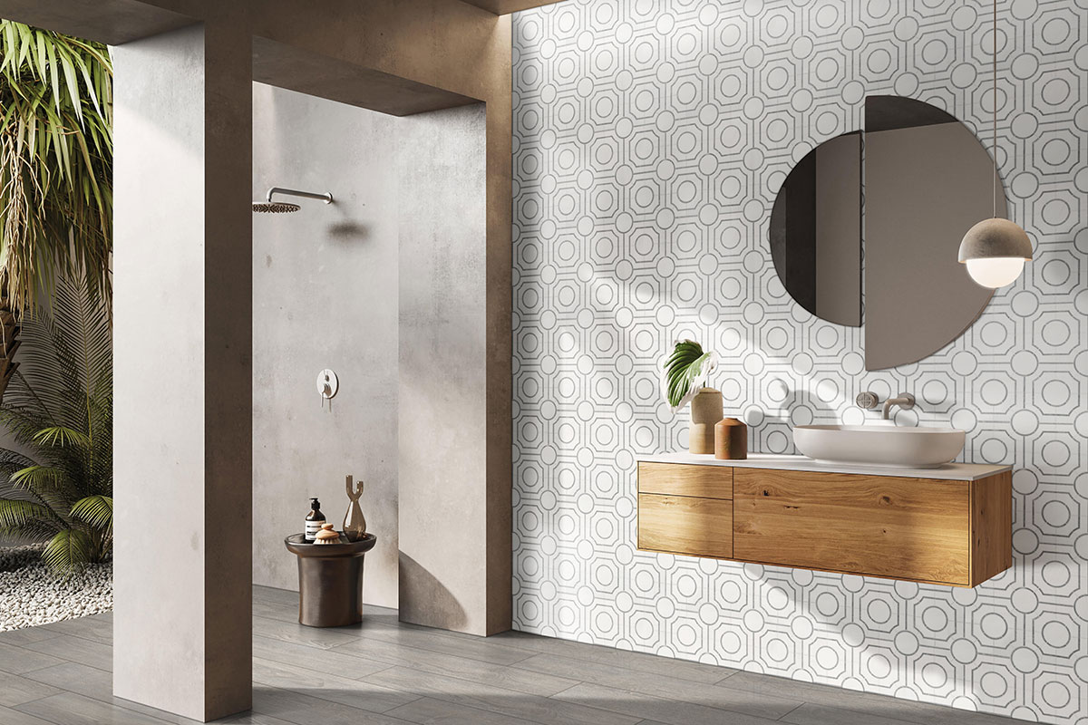 Bianco Dolomite Regency Polished Marble Tile — installed (view 2)