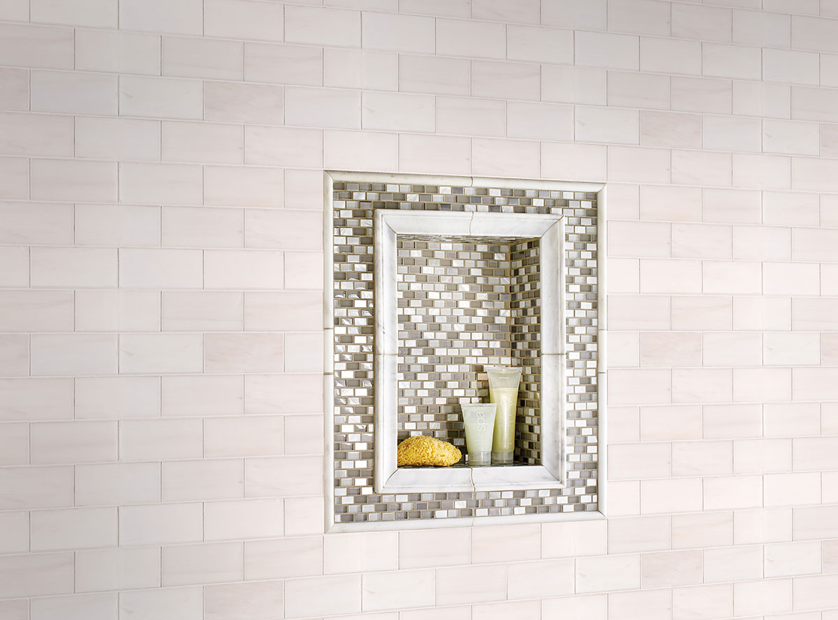 Bianco Dolomite Polished Subway Tile 3x6 — installed (view 1)