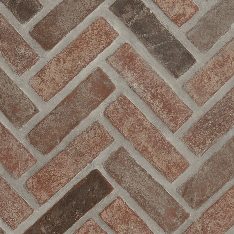 Noble Red Reclaimed Clay Brick Herringbone Tile swatch