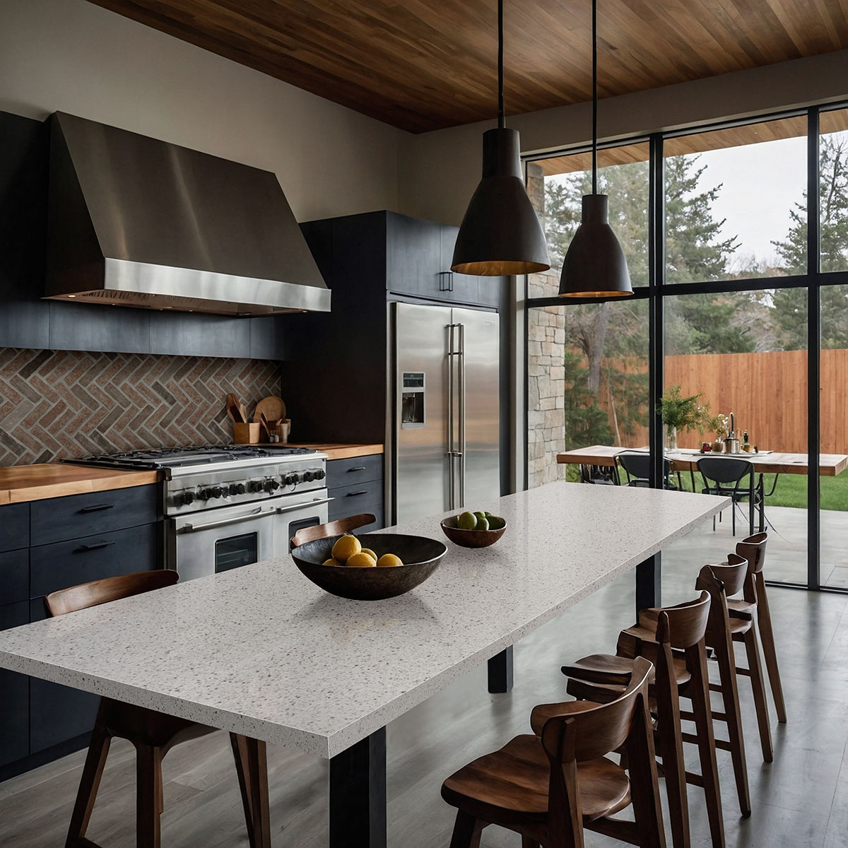 Noble Red Reclaimed Clay Brick Herringbone Tile — installed in a kitchen (scene 1127)
