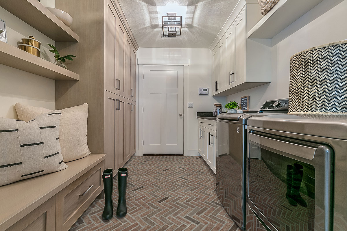 Noble Red Reclaimed Clay Brick Herringbone Tile — installed (view 2)