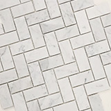 Carrara White 1x2 Herringbone Honed Tile Natural Marble in a kitchen