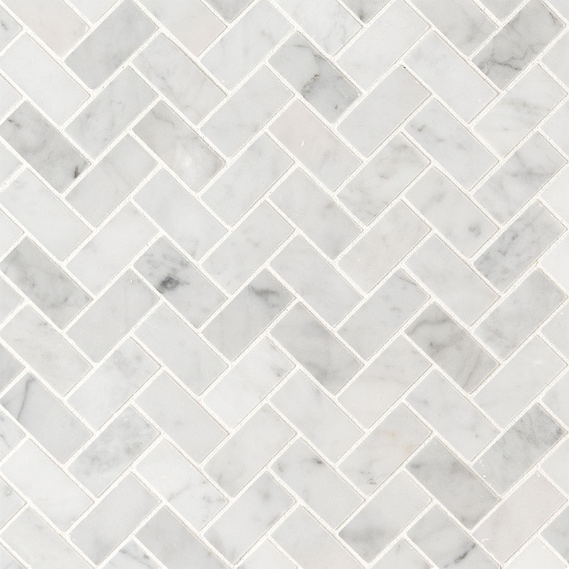 Carrara White 1x2 Herringbone Honed Tile swatch