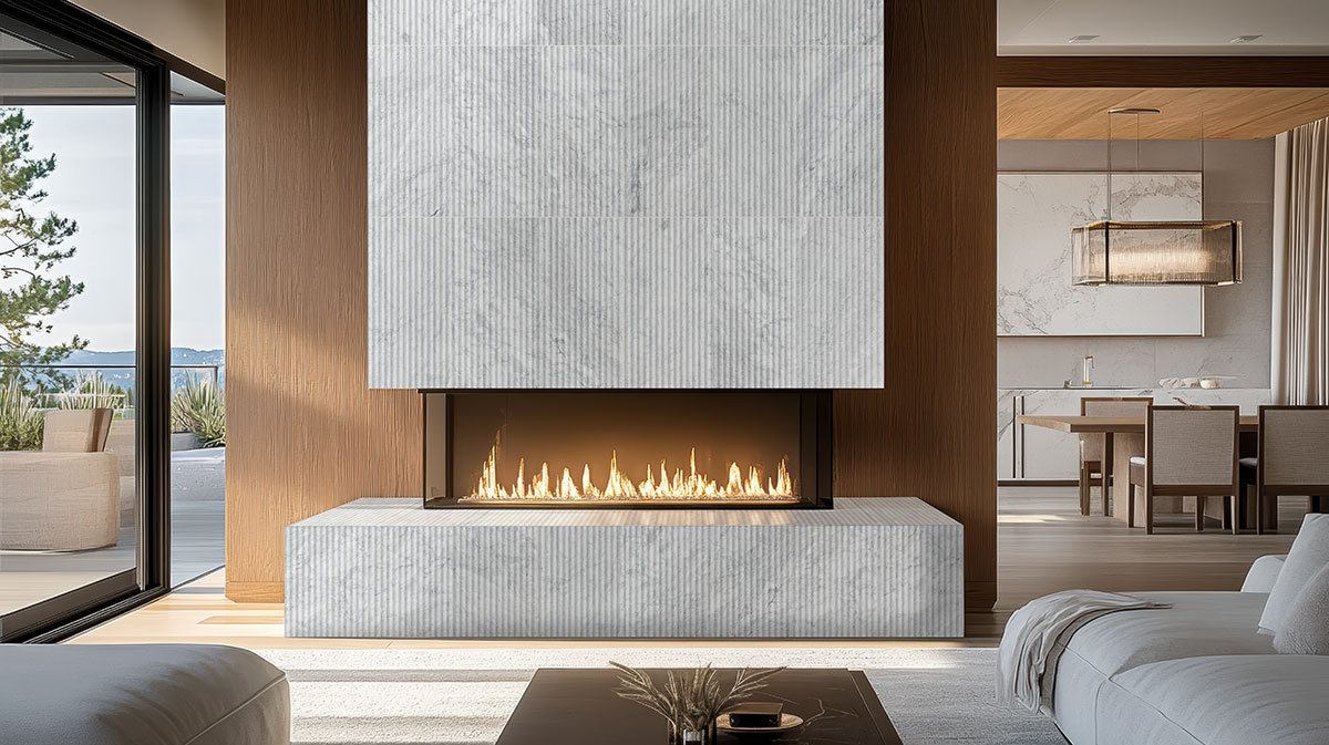 Carrara White Milano Ribbo 12x24 Honed Tile in a kitchen