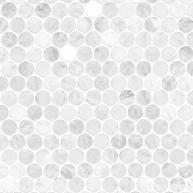 Carrara White Round Pattern Honed Tile Natural Marble in a kitchen