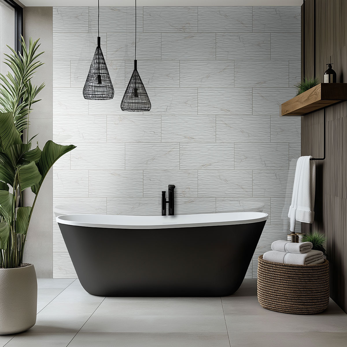 Dymo Calacatta Stripe White 12x24 Glossy in a kitchen