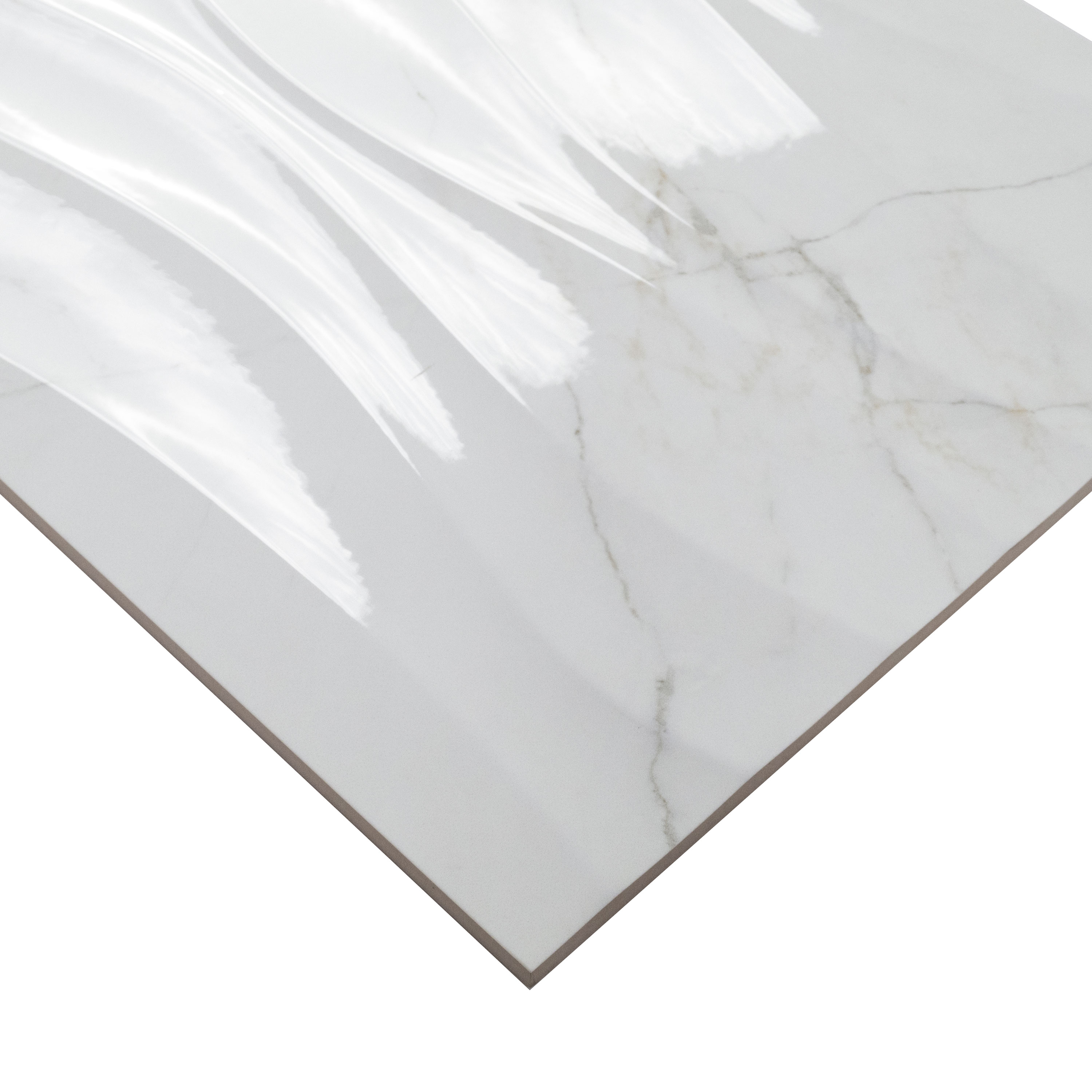Dymo Calacatta Wavy White 12x24 Glossy Ceramic in a kitchen