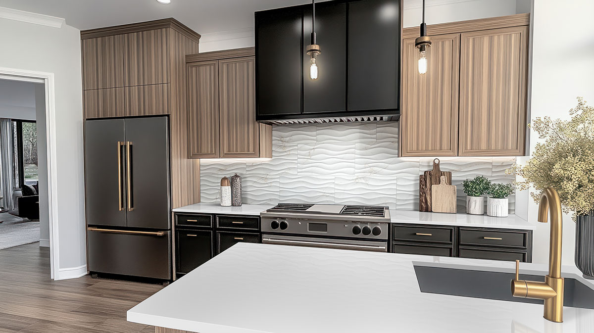 Dymo Calacatta Wavy White 12x24 Glossy — installed in a kitchen (scene 1418)