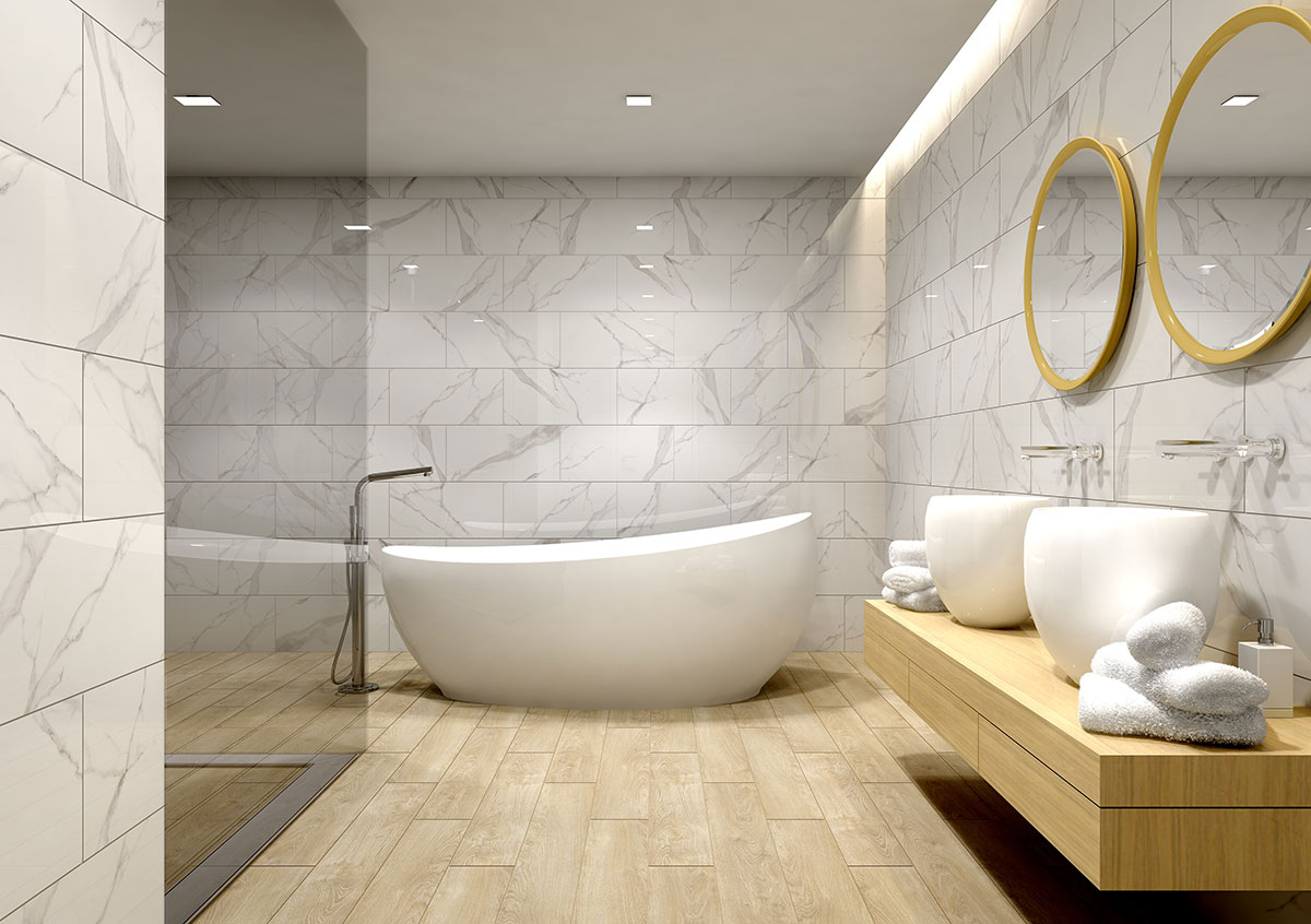 Dymo Statuary 12x24 Glossy Large Format Tile — installed (view 1)
