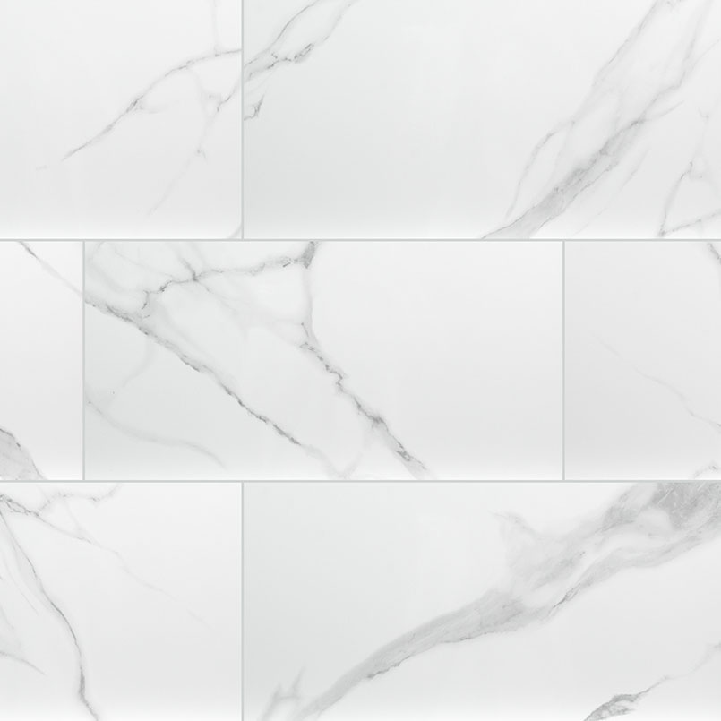 Dymo Statuary Stripe White 12x24 Glossy Large Format Tile in a kitchen