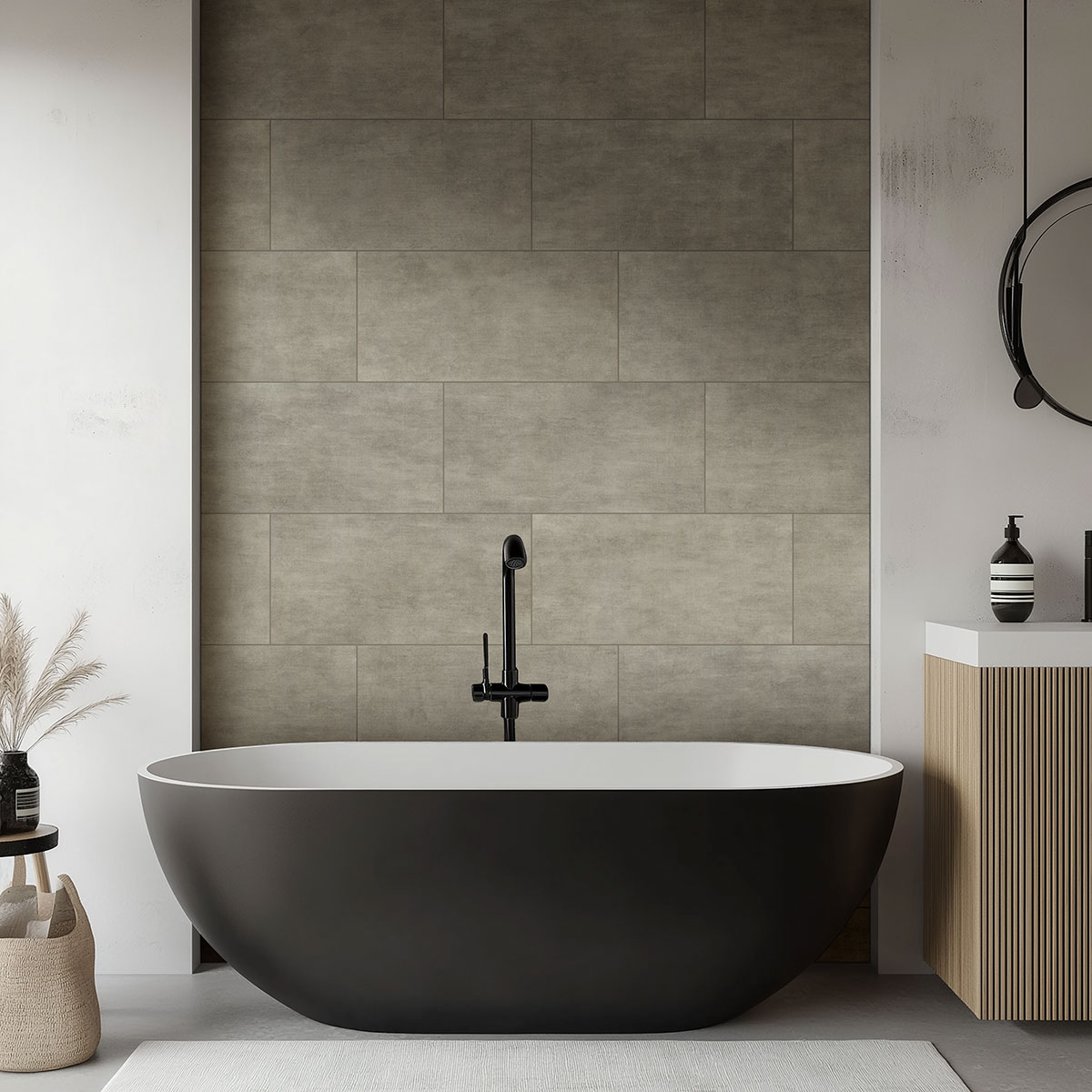 Gridscale Concrete Look Tile — installed in a bathroom (scene 1008)